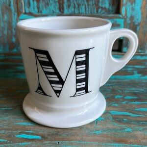 Anthropologie Monogram M barbers style mug retro black and white